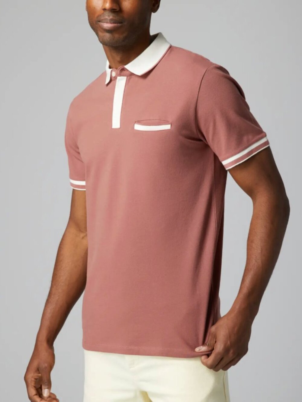 Julian & Mark Pastel Red Short Sleeve Polo with Contrast White Details
